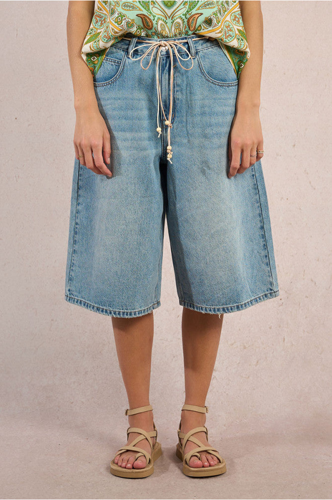 Wide Denim Bermuda Shorts