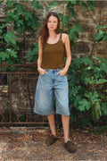 Wide Denim Bermuda Shorts