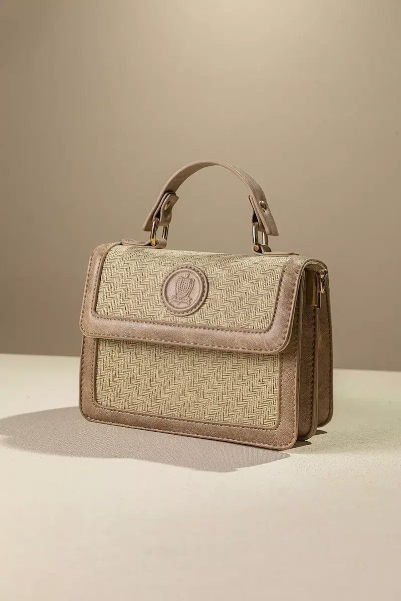 Straw-textured handbag