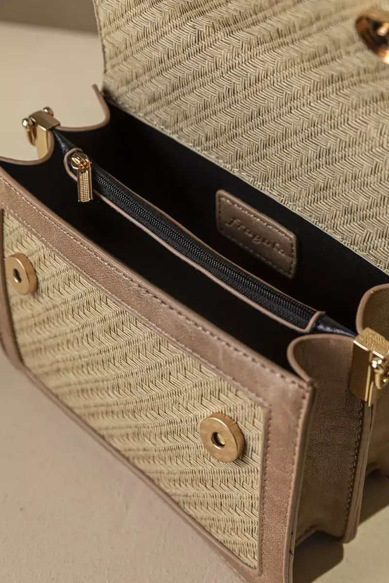 Straw-textured handbag