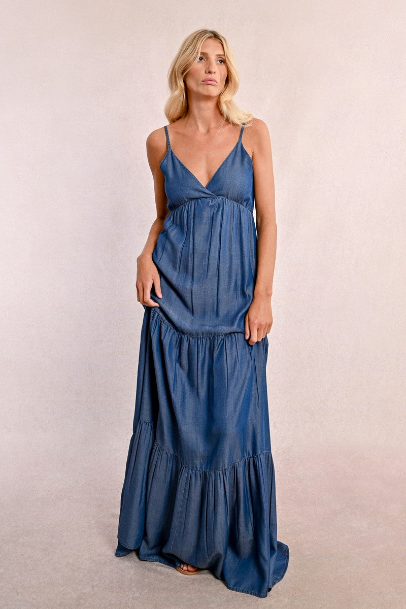 Long ruffled tencel dress