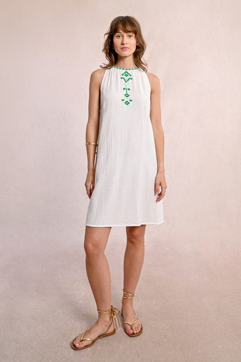 Short embroidered poplin dress